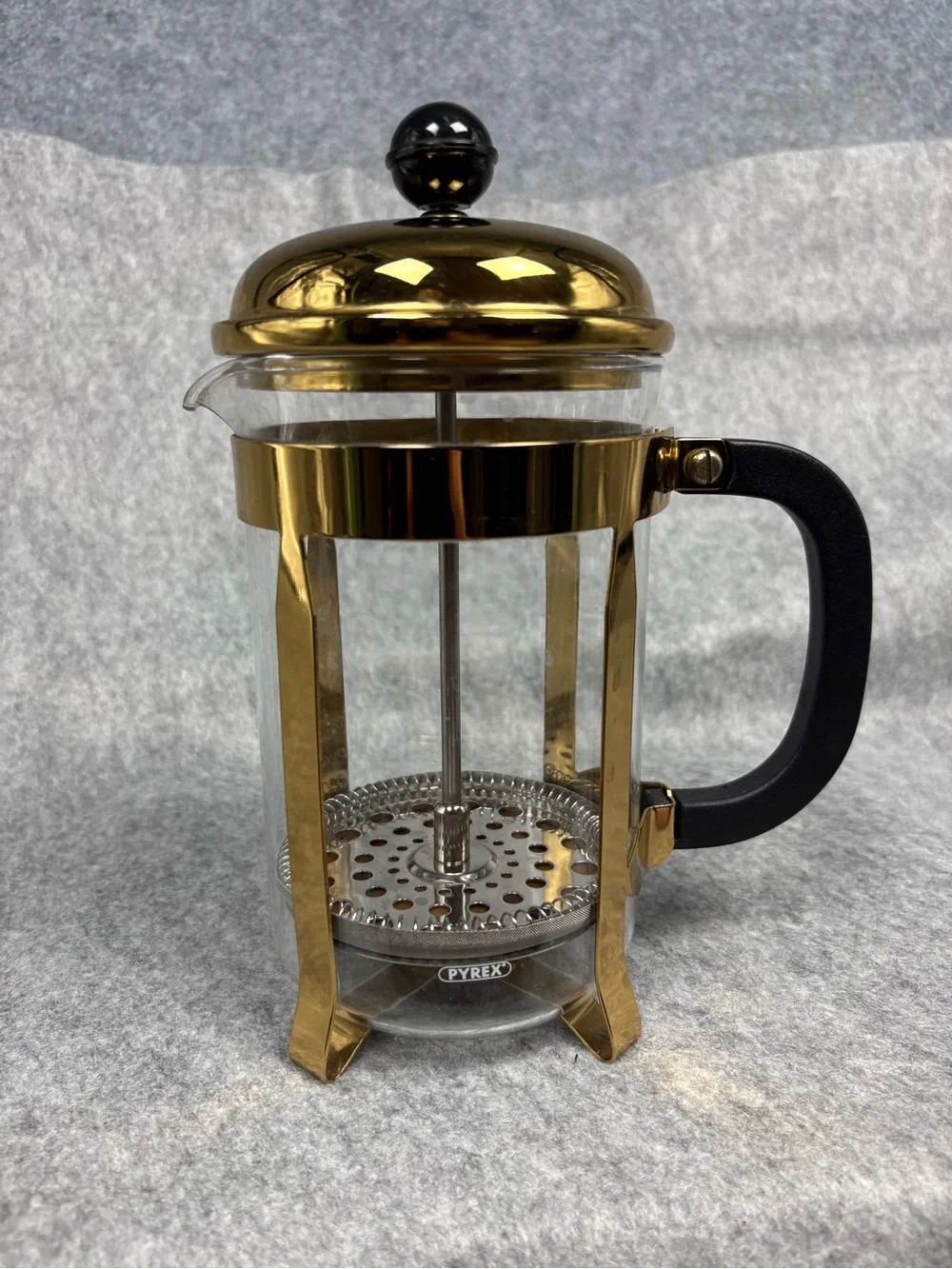 Gold Tone Pyrex Glass French Press Coffee Maker 3 Cup